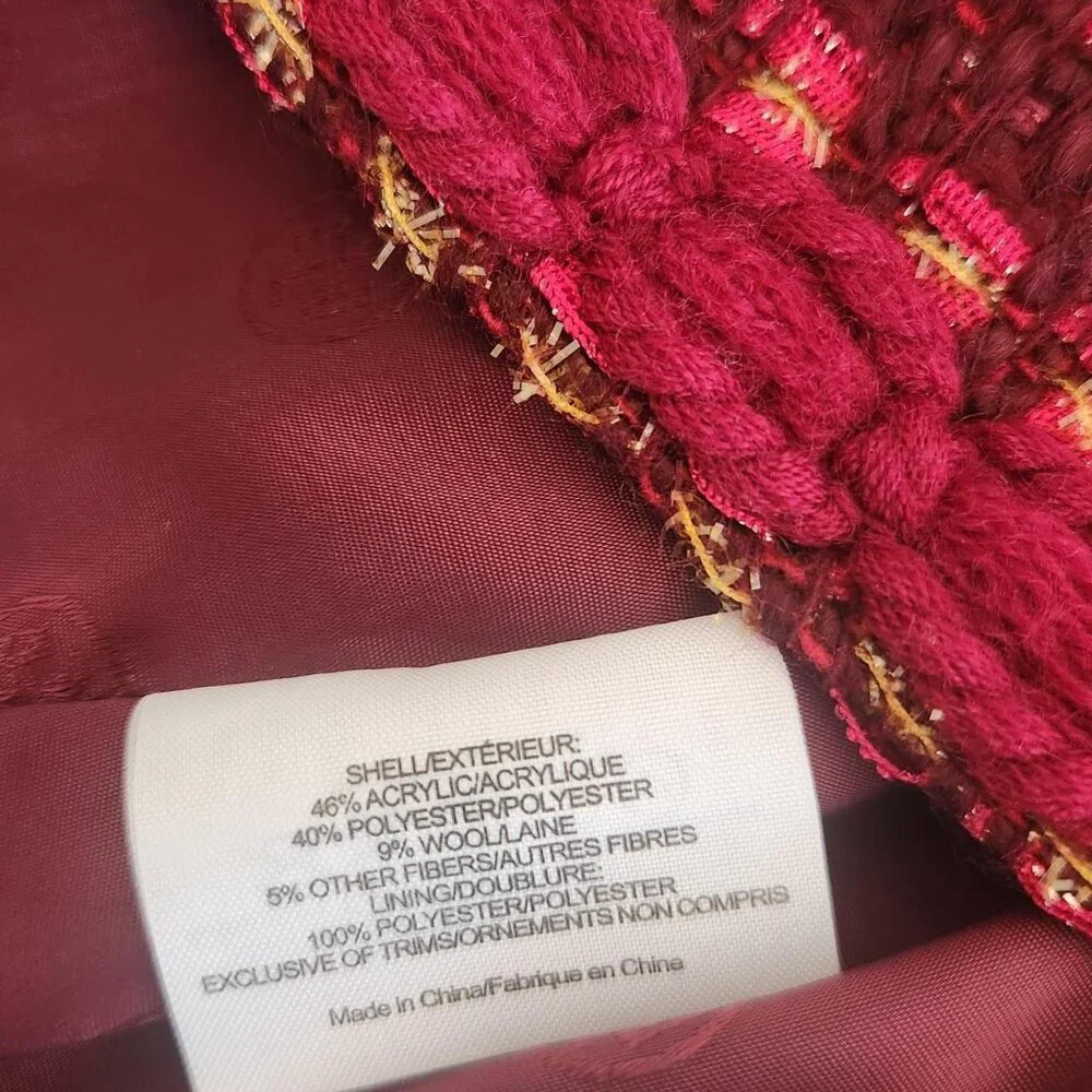 Tory Burch Wool Blend Sz 4 Basketweave Ribbon Plaid Pencil Skirt Pink Tweed Work - Picture 10 of 10